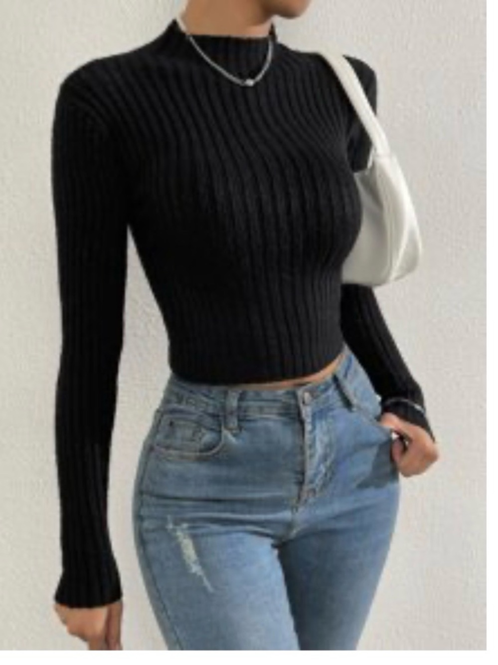 SHEIN Black Ribbed Turtleneck Sweater